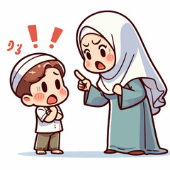 Mother Scolding Her Son in Vector Illustration