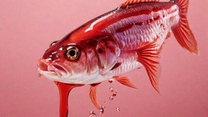 Red fish with red sauce on pink background