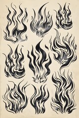 Obraz premium Vintage Engraved Flame for Classic Graphic Design