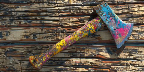 Colour full axe isolated on wooden background