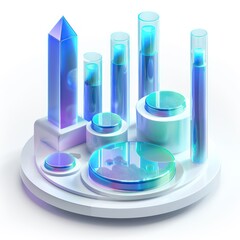 data analytical technology ui design, isometric iridescent crystal, blue green 3D icon at white background