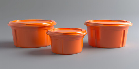 Three orange lunch box on the grey background