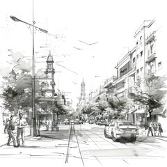 sketch design smart city town, perfect architecture, safe environment 