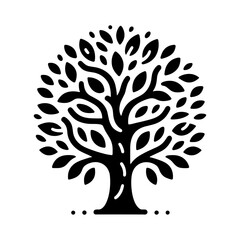 "Elegant Monochrome Oak Tree Vector Silhouette Icon"