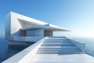 Concrete steps and buildings on the square,Empty architectural background.