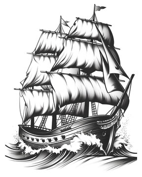 recommend clip art: A large ship sails through rough waters