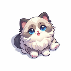 Isometric cute happy ragdoll kitten cat, adorable pet design isolated on white background, kawaii animal clip art, vector illustration.	
