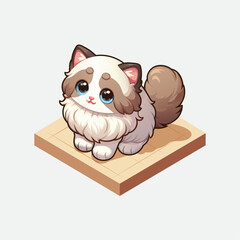 Isometric cute happy ragdoll kitten cat, adorable pet design isolated on white background, kawaii animal clip art, vector illustration.	