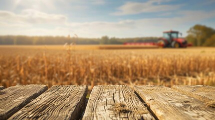 wooden table in front of wheat field