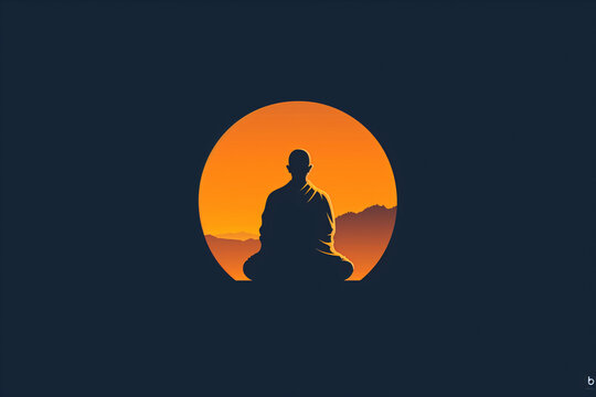A circular logo featuring a minimalist monk meditation pattern, symbolizing peace and mindfulness. This design elegantly captures the essence of Buddhism and religious tranquility, using simple lines 