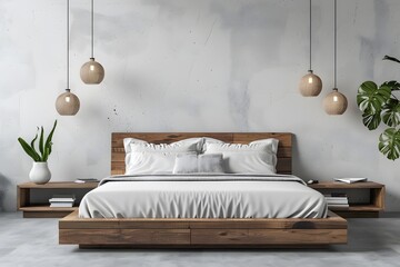Minimal bedroom interior with Home decoration mock up. Cozy coastal stylish, furniture, comfortable bed, Modern design background