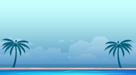 Fototapeta premium landscape of swimming pool on the beach in summer 