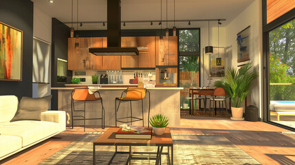 interior of a kitchen. Functional Luxury: Modern Home Decor with Designer Kitchen Adjacency