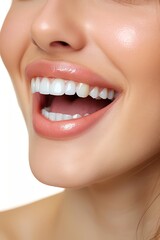 Fototapeta premium woman mouth with healthy teeth isolated on a white background