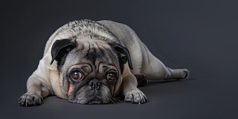 a pug dog laying on the floor, generative AI