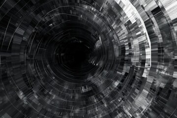 Fototapeta premium A black and white digital art piece with a swirling vortex of geometric shapes, creating a dynamic and textured background 
