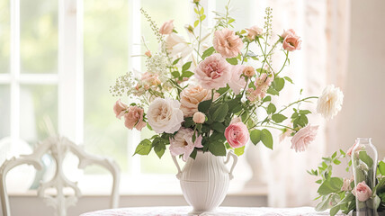 Spring flowers in vintage vase, beautiful floral arrangement, home decor, wedding and florist design