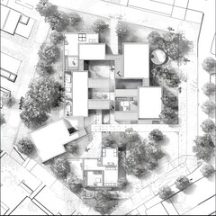 planning diagram of small residential courtyards - obrazy, fototapety, plakaty
