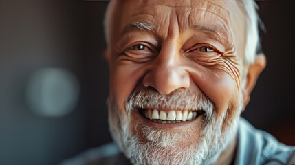 Close-up of bearded old man teeth and smile