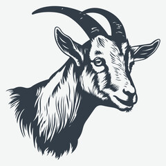 Goat head farm animal woodcut drawing vector