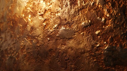 A closeup photorealistic image of a bronze plaque with a rough, textured surface, catching the light and revealing a warm golden patina  