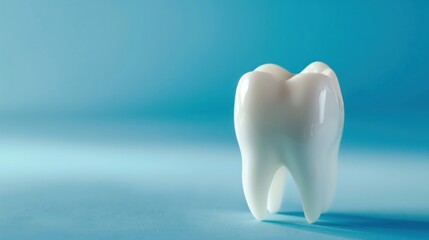 Dental model on blue background with copy space