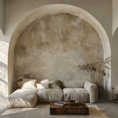 simple plaster arch in wall in a modern living room