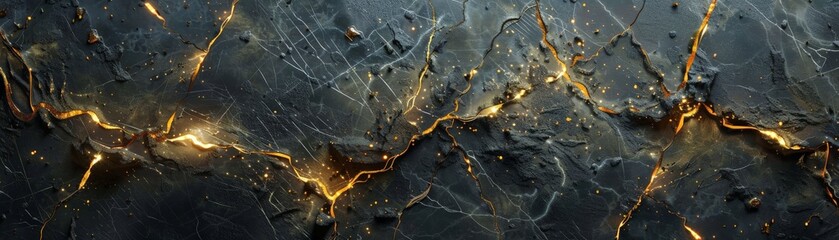 Fototapeta premium A cracked and weathered marble surface, infused with veins of glowing gold and streaks of scattered diamonds 