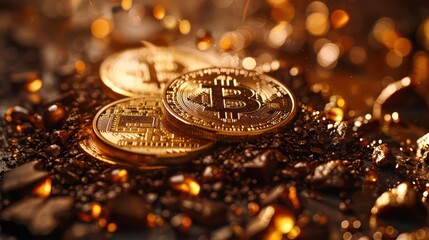  bitcoin background, fintech coin on a blurred background