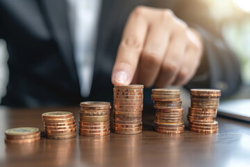 businessman increase money stack, Investment growth, Project planning and strategy