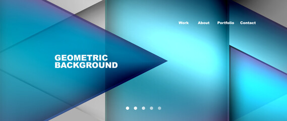 An electronic device brand featuring a geometric background with a gradient of azure and electric blue triangles. Perfect for display devices and gadgets