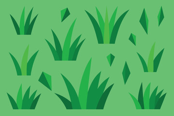 set of Fragment Of Green Grass Vectors design