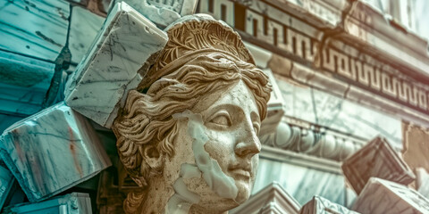 Elegant Marble Caryatid Sculpture on Historical Building Facade - obrazy, fototapety, plakaty