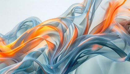 abstract image of various waves, in the style of organic shapes and curved lines, data visualization, muted colorscape mastery, light blue and orange, calm and meditative
