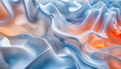 abstract image of various waves, in the style of organic shapes and curved lines, data visualization, muted colorscape mastery, light blue and orange, calm and meditative