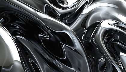 black and white background with swirls, in the style of fluid, glass-like sculptures, dark cyan and dark bronze, animated gifs, close-up, flowing draperies, smooth lines, chrome-plated