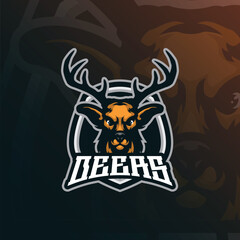 Deer mascot logo design vector with modern illustration concept style for badge, emblem and t shirt printing. Deer head illustration for sport and esport team.