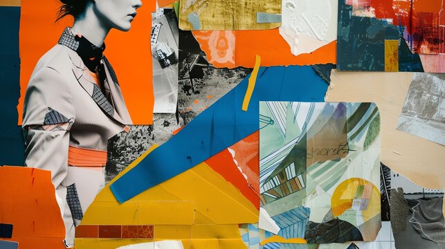 A mood board for fashion designers composed of photo collages and color swatches