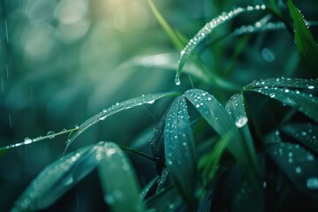 raindrop on top of green leaves