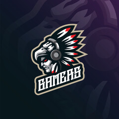 Gamer mascot logo design vector with modern illustration concept style for badge, emblem and t shirt printing. Tribe gamer illustration for sport and esport team.