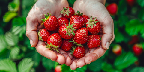 A person is holding a bunch of red strawberries in their hands - Powered by Adobe