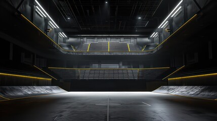 hockey stadium sits in a dark studio with a dark black background