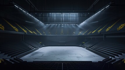 hockey stadium sits in a dark studio with a dark black background