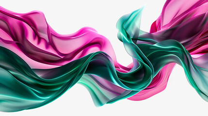 A high-definition image capturing the intense interplay of magenta and forest green waves, swirling and isolated on a clean white background, as if shot with a high-resolution camera.