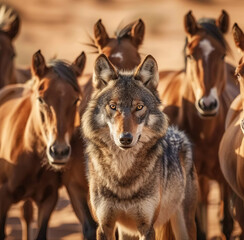 Obraz premium Arabian Wolf Canis Lupus Arabs Staring on the Camera