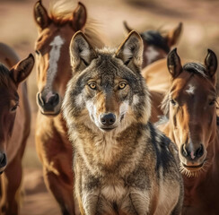 Fototapeta premium Arabian Wolf Canis Lupus Arabs Staring on the Camera