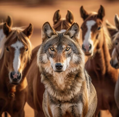 Fototapeta premium Arabian Wolf Canis Lupus Arabs Staring on the Camera