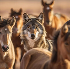 Fototapeta premium Arabian Wolf Canis Lupus Arabs Staring on the Camera