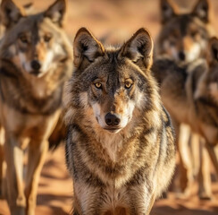 Fototapeta premium Arabian Wolf Canis Lupus Arabs Staring on the Camera