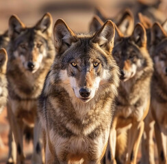 Fototapeta premium Arabian Wolf Canis Lupus Arabs Staring on the Camera